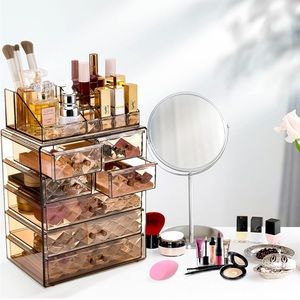 Clear Makeup Organizer with Brush Holder